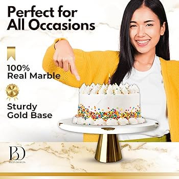 Real Marble Cake Stand by Balin Designs - White Marble 9" Round Cake Stand with Gold Stand - Smoo... | Amazon (US)