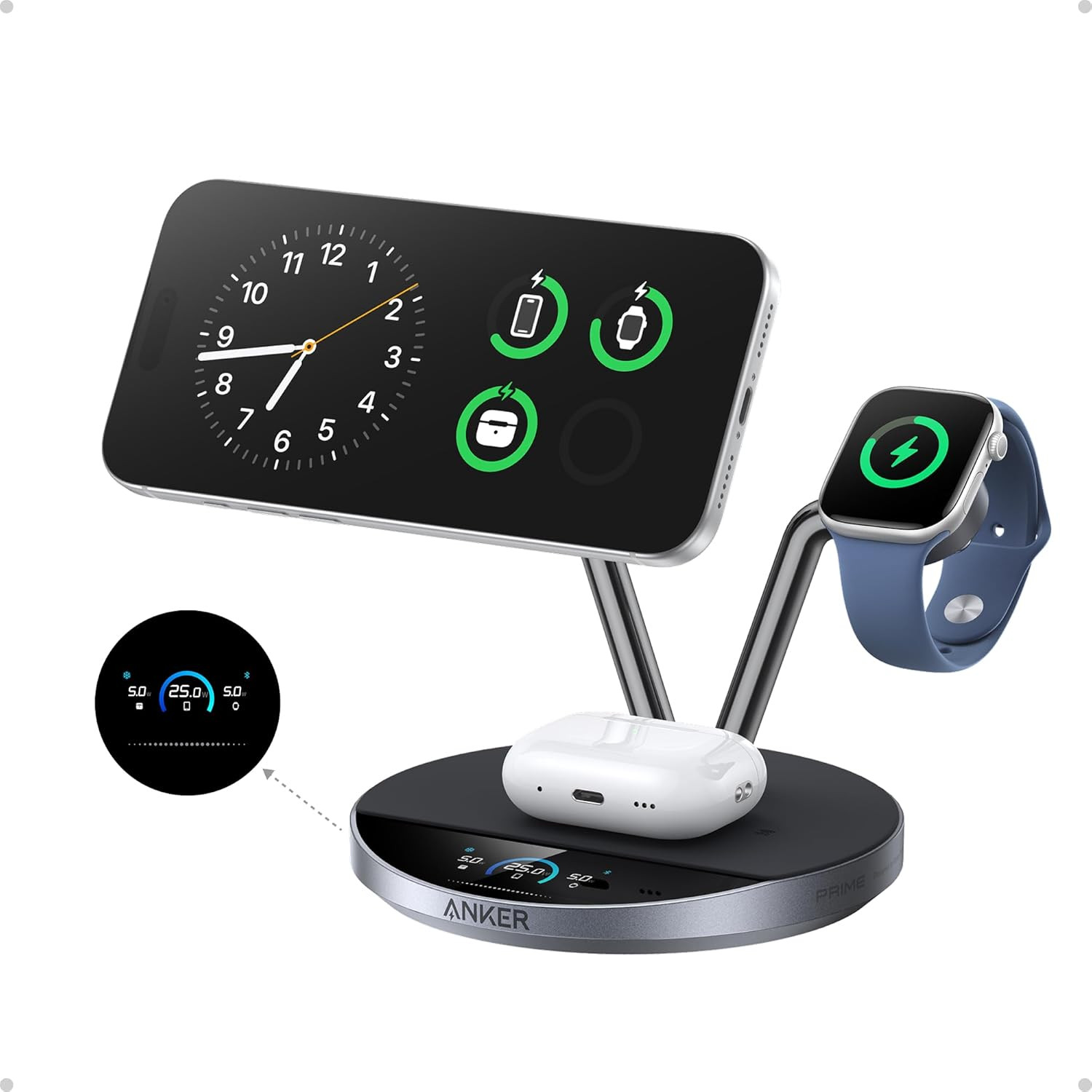 Anker Prime 3-in-1 Qi2.2 MagSafe Compatible 25W Wireless Charging Station | Amazon (US)