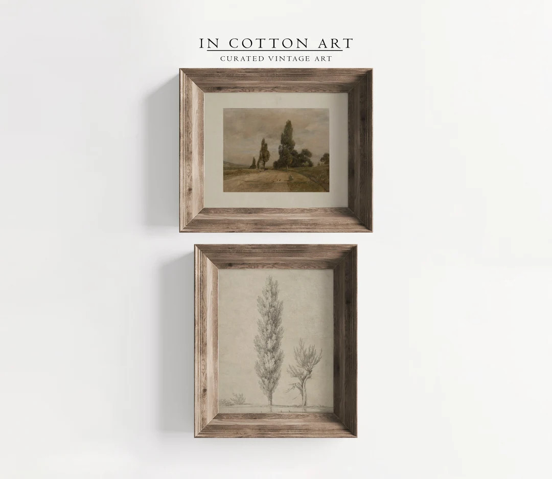 Vintage Rustic Neutral Art Print / Country Landscape Print SET - Etsy | Etsy (US)