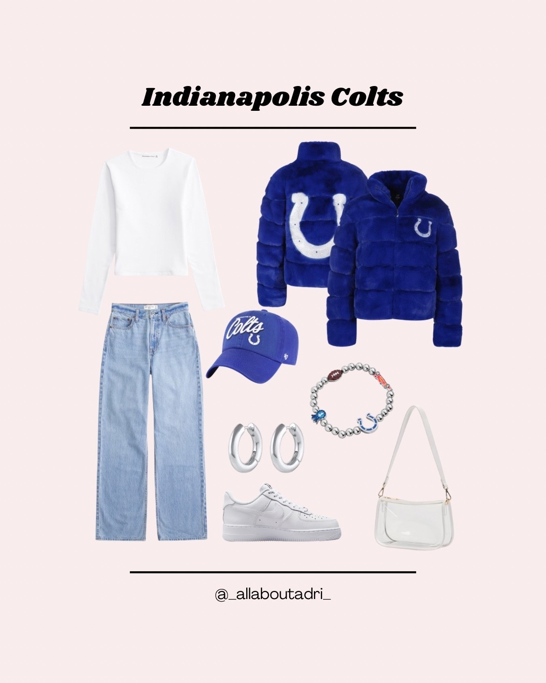 Here’s a easy NFL game day outfit for the Indianapolis Colts fans!

#LTKStyleTip