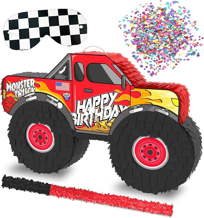 Monster Truck Piñata, 4 Piece Set, perfect for Kids Birthday Parties, Race Car Party Supplies fi... | Amazon (US)