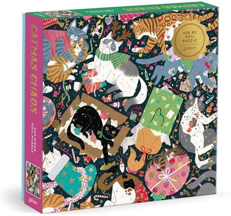 Galison Catmas Chaos – 500 Piece Foil Jigsaw Puzzle Featuring Charming Artwork of Cats Getting ... | Amazon (US)