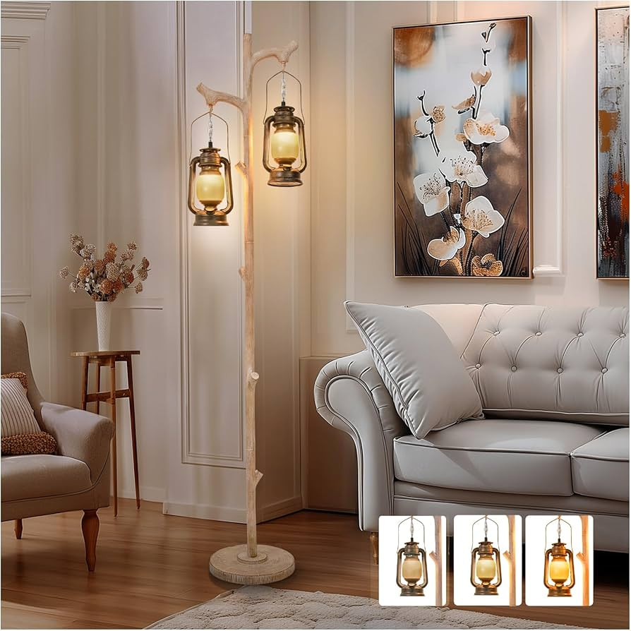 68" Vintage Dimmable Floor Lamp, Standing Lamp with Classical Lanterns, Rustic Tree Trunk LED Tal... | Amazon (US)
