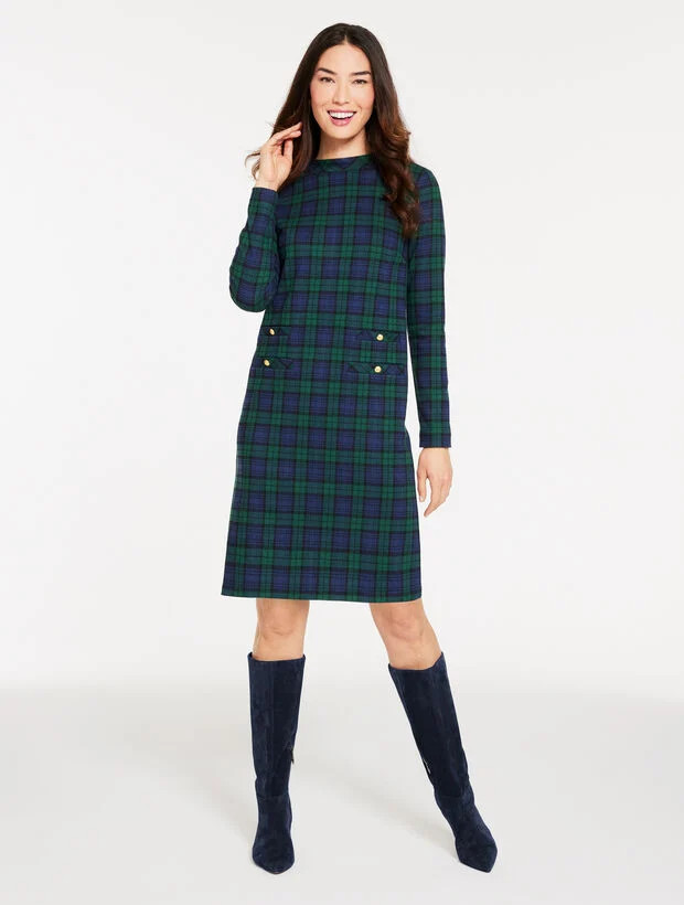 Mockneck Shift Dress - Bedford Black Watch | Talbots