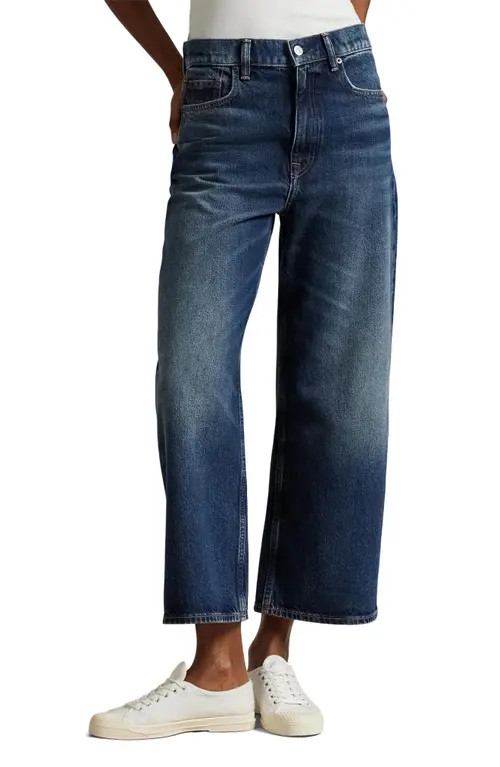 Polo Ralph Lauren High Waist Crop Wide Leg Jeans in Mylio Wash at Nordstrom, Size 29 | Nordstrom