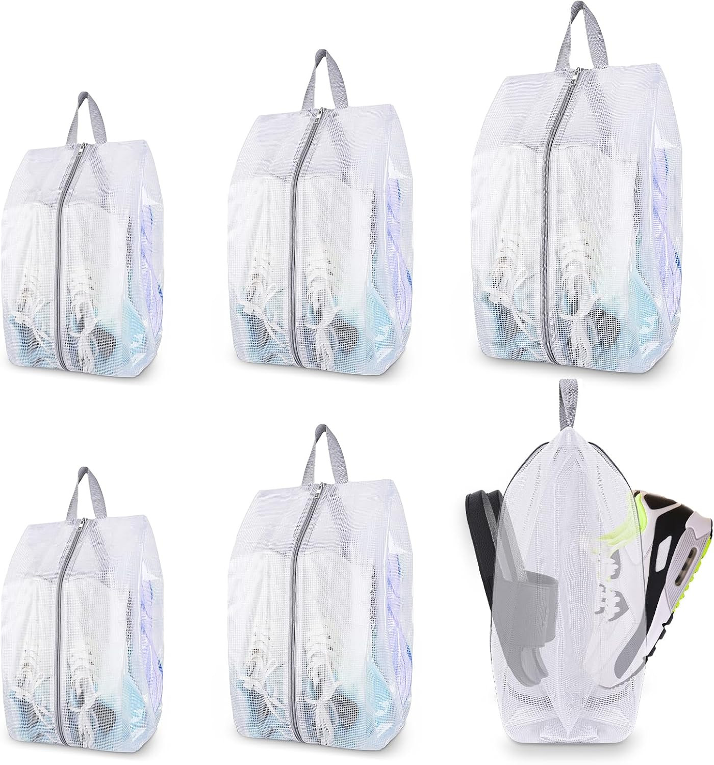 SelfTek Shoe Bags for Travel, 6 Pack 3 Size Double-Sided Zipper Shoe Bag for Men & Women & Children, Waterproof Portable Shoe Storage Pouch with Handle, Family Travel Accessories | Amazon (US)