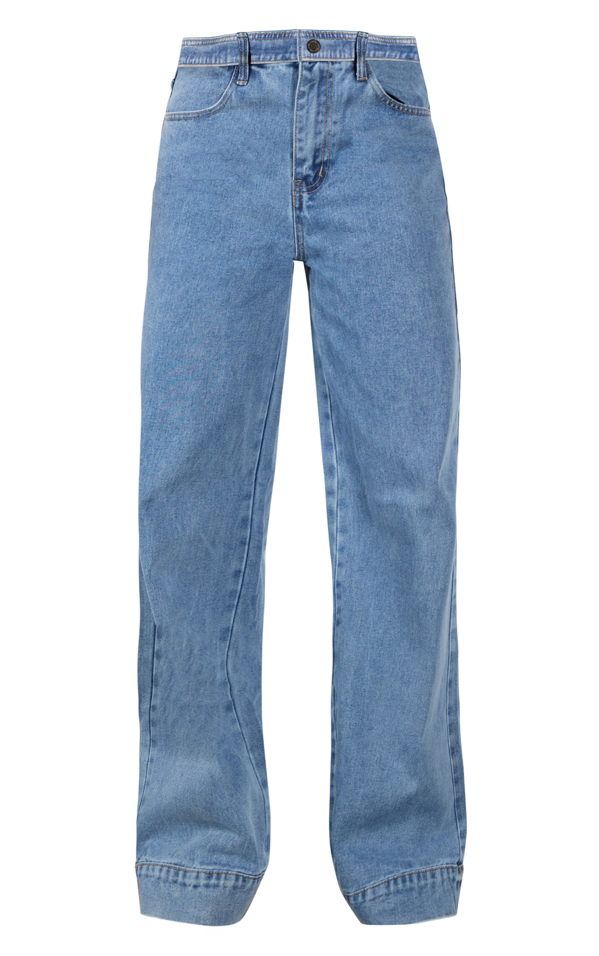 Mid Blue Wash Seam Detail Wide Leg Jeans | PrettyLittleThing US