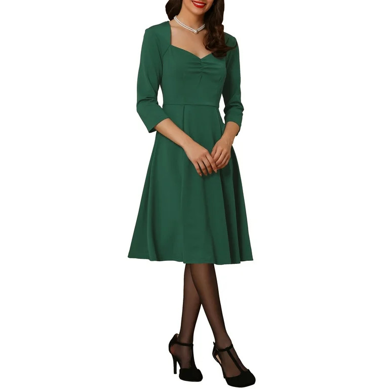 Allegra K Women's Sweetheart Neck Cocktail Fit and Flare Vintage Dress | Walmart (US)