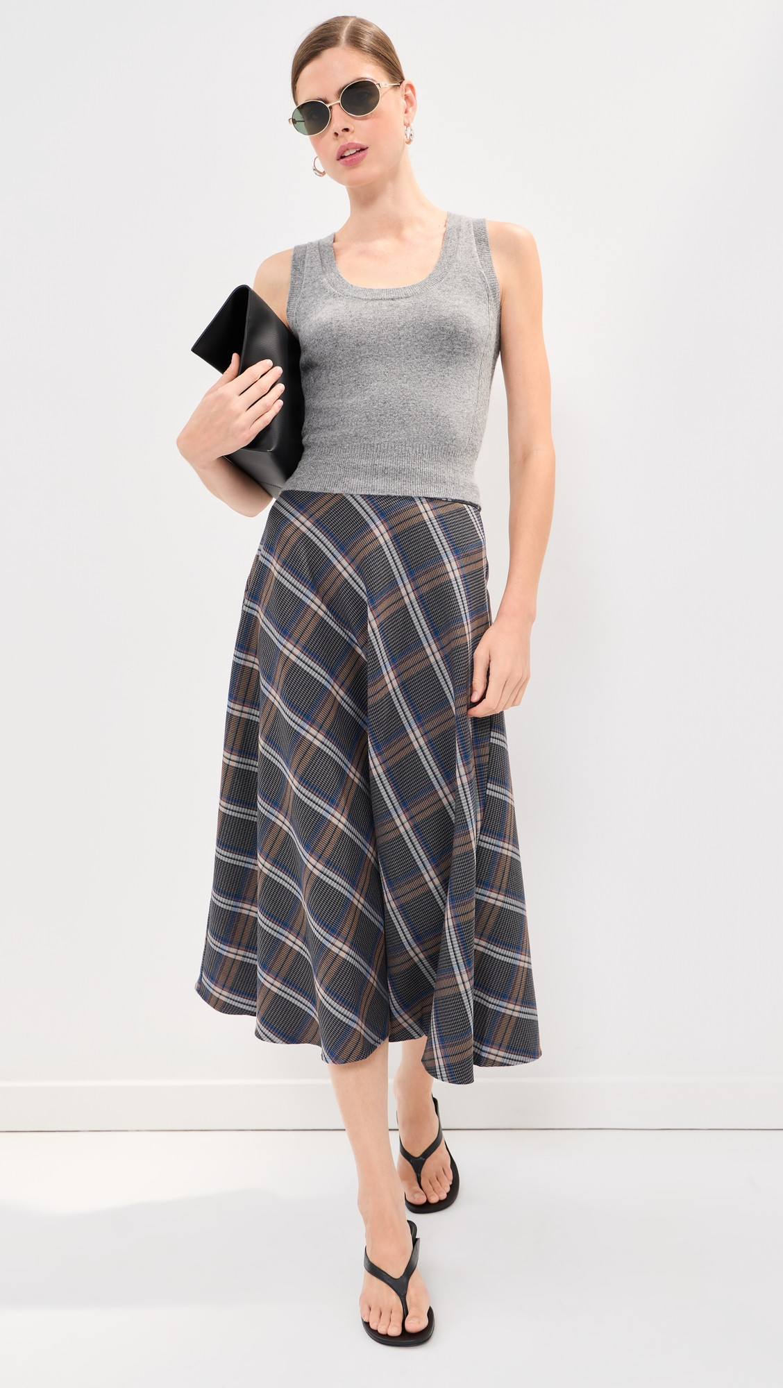 LE BOP Myrtle Circle Skirt Charcoal/Blue Plaid 4 | Shopbop