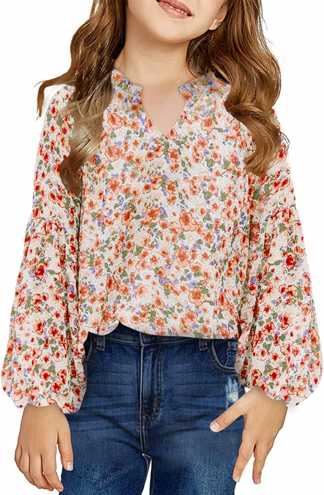 blibean Girl Flower Bell Sleeve Blouse Floral Fall Tops 4-15 Years | Amazon (US)