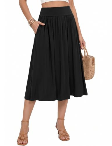Naggoo Womens Midi Skirt Wide Waistband Casual Skirts with Pockets | Amazon (US)
