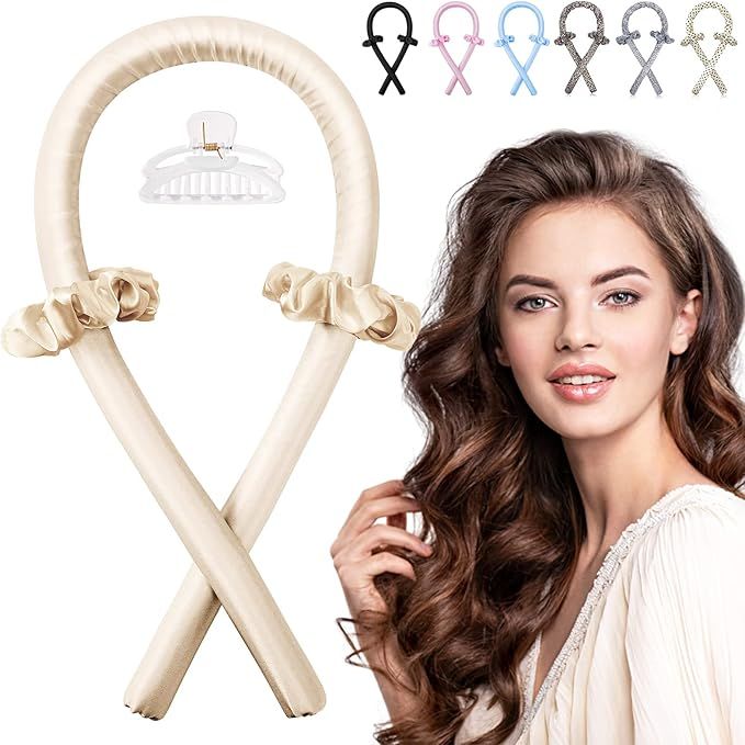 Heatless Curling Rod Headband, IENIN No Heat Hair Curlers to Sleep in Curl Ribbon with Scrunchies... | Amazon (US)