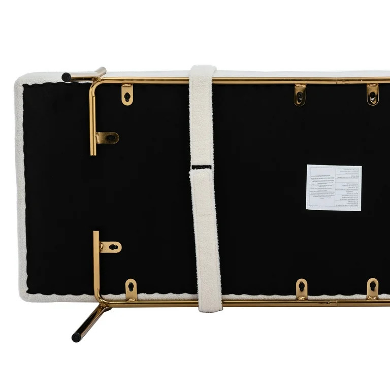 55" White End of Bed Bench, Modern Faux Fur Upholstered Ottoman Bench Seat with Gold Legs, Fuzzy ... | Walmart (US)