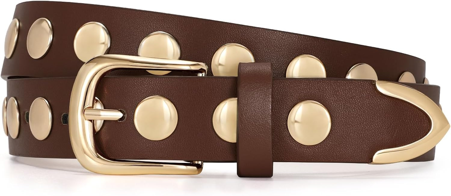 JASGOOD Women Fashion Leather Belt Punk Studded Belt for Jeans Pants Dresses | Amazon (US)