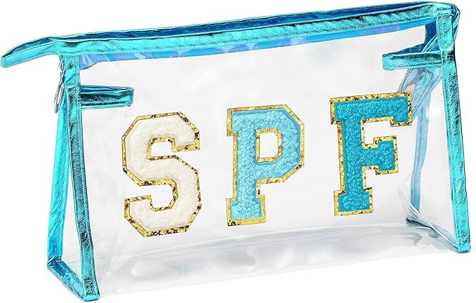 Preppy Patch SPF Clear Cosmetic Bag Valentine's Day SPF Varsity Letter Toiletry Makeup Bag Waterp... | Amazon (US)