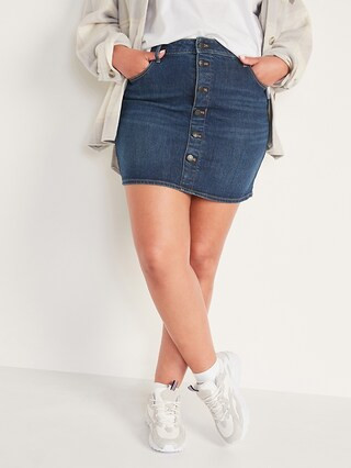 High-Waisted Button-Front Mini Jean Skirt for Women | Old Navy (US)