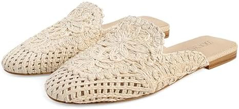 DOEYG Raffia Mules for Women Woven Square Toe Mary Jane Ballet Flats Heel Mules Dressy Comfortabl... | Amazon (US)
