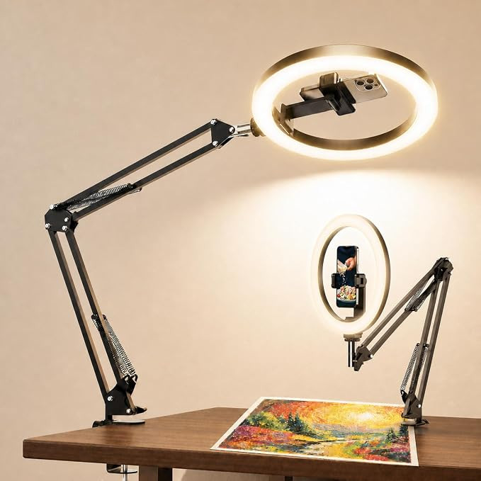Upgrade Ring Light with Stand, Overhead Phone Mount for Desk, 10” Selfie Light with Stand Tripo... | Amazon (US)