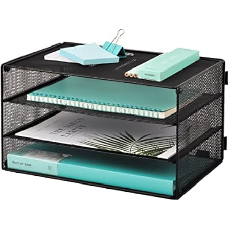 Subekyu 3 Tier Paper Letter Tray Organizer for Desk, Black Metal Mesh Desk File Folder Sorter Org... | Amazon (US)