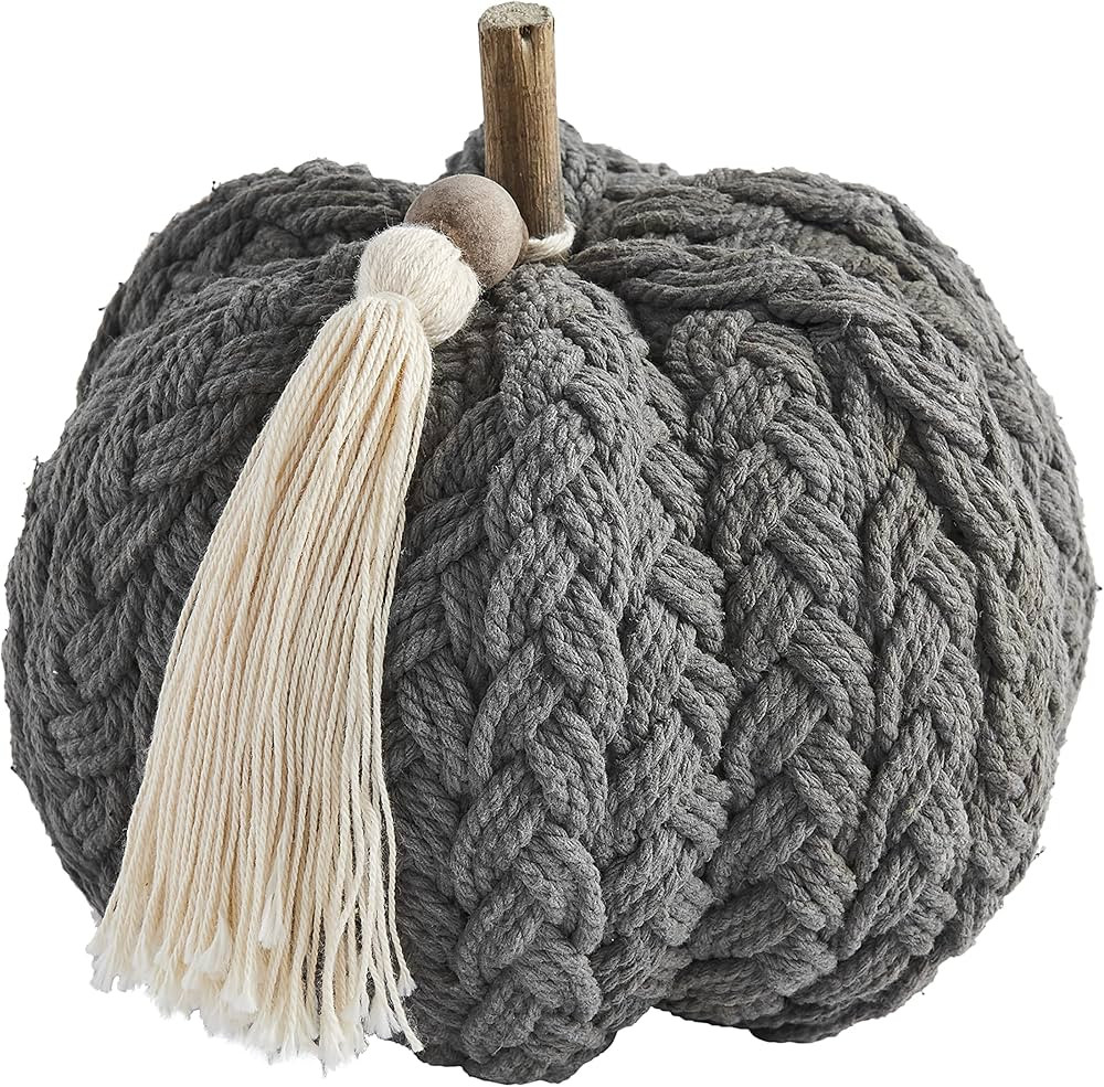 Mud Pie, Gray Braided Rope Pumpkin Sitter, 4 3/4" x 6 1/2" Dia | Amazon (US)