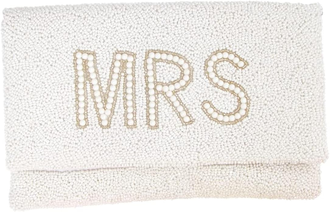 MRS Clutch for Wedding Day, Beaded White Bride Purse for Bachelorette, White Bride Bag, Bridal Sh... | Amazon (US)