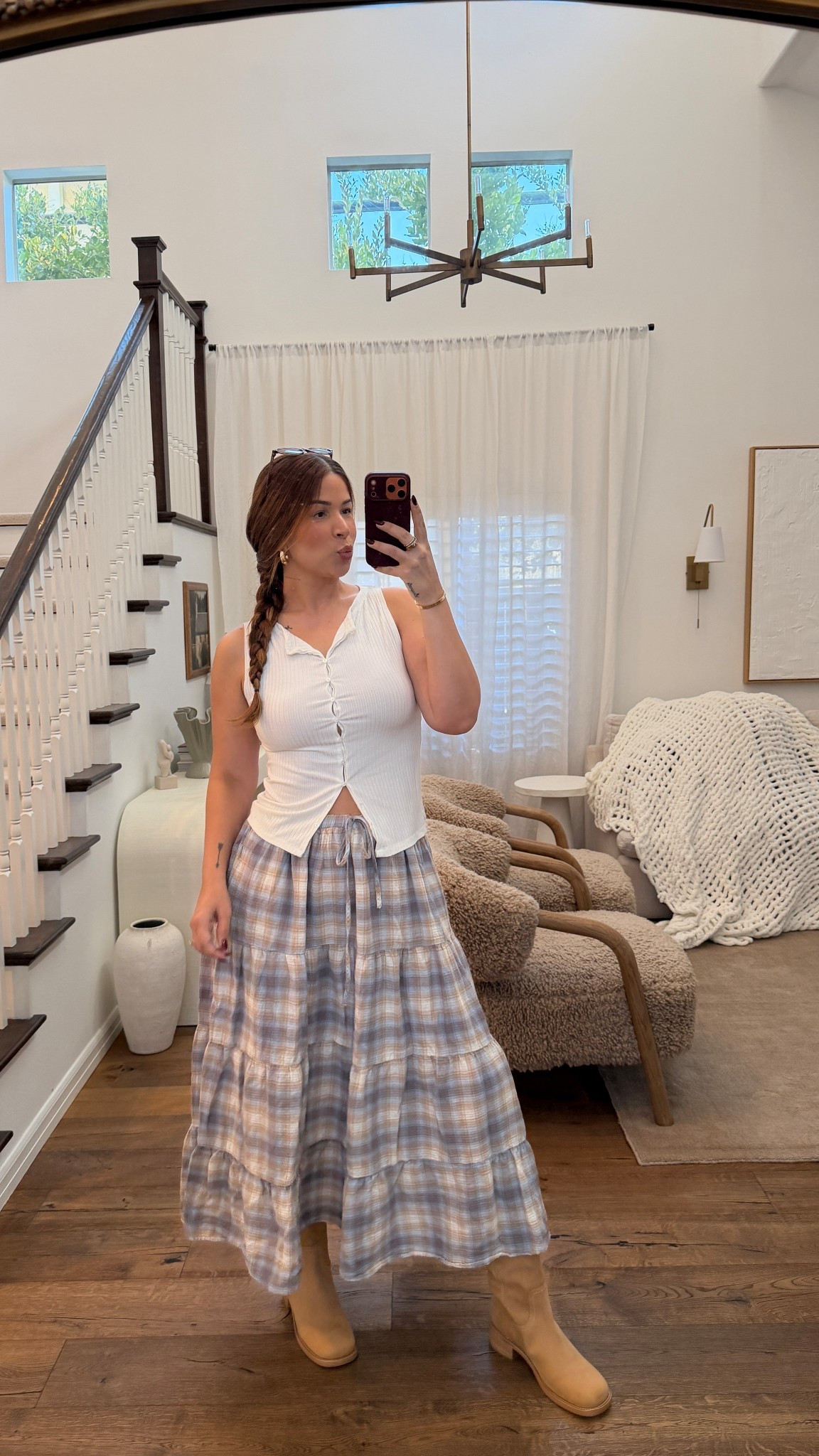 Tank is old Abercrombie no longer on site
Skirt size L
Boots in wide calf!