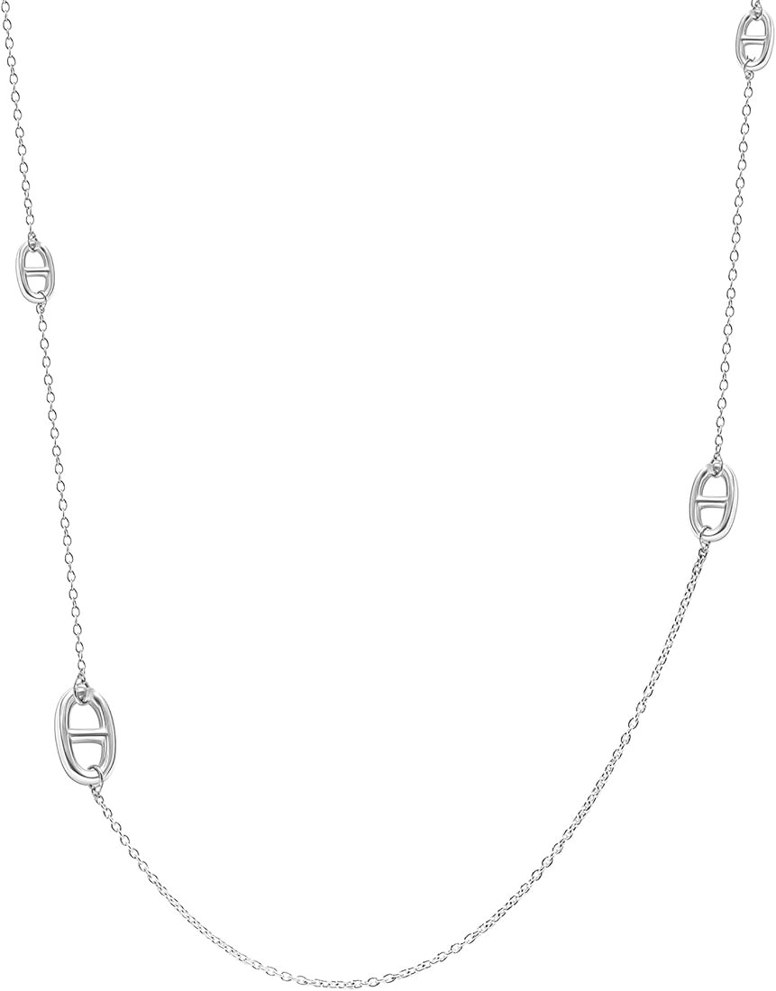 LeCalla 925 Sterling Silver Long Chain Morden Style Link Station Anchor-Chains Necklace for Teen ... | Amazon (US)