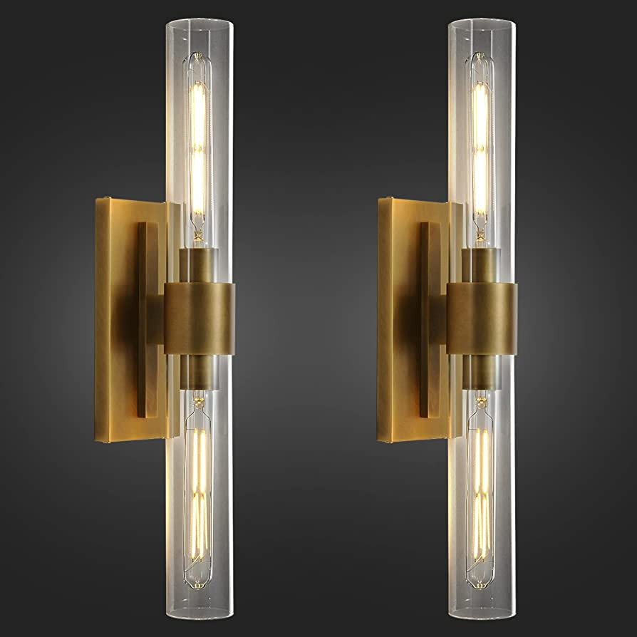 Brass Wall Sconces Set Of Two, 2-Light Dimmable Gold Sconces Wall Lighting 22.8 inches Bathroom S... | Amazon (US)