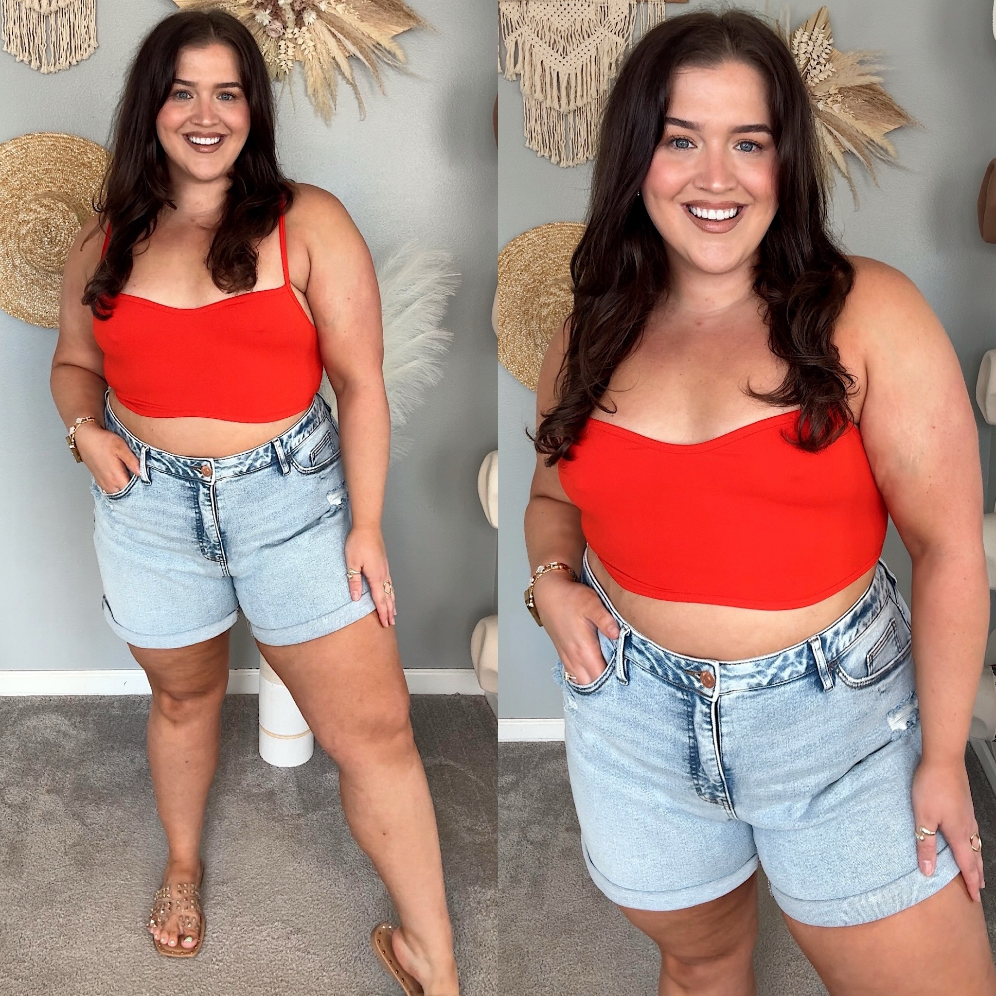 Hot summer nights outfit inspo ❤️‍🔥 Sweetheart cropped top + light wash shorts 
Top: XL 
Shorts: 18 

#LTKPlusSize #LTKStyleTip #LTKFindsUnder50