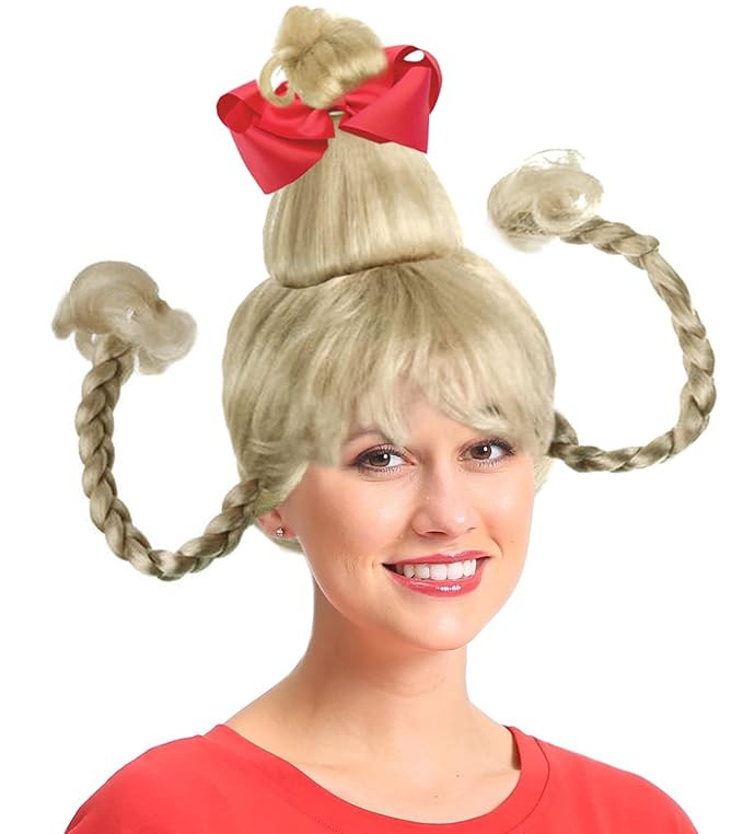 Blonde Character Costume Wig With Wire Braids Costume Wig with Red Bow | Amazon (US)