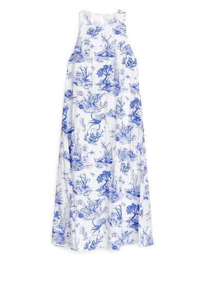Printed Maxi Dress – White/Blue – Women – ARKET GB | Arket UK