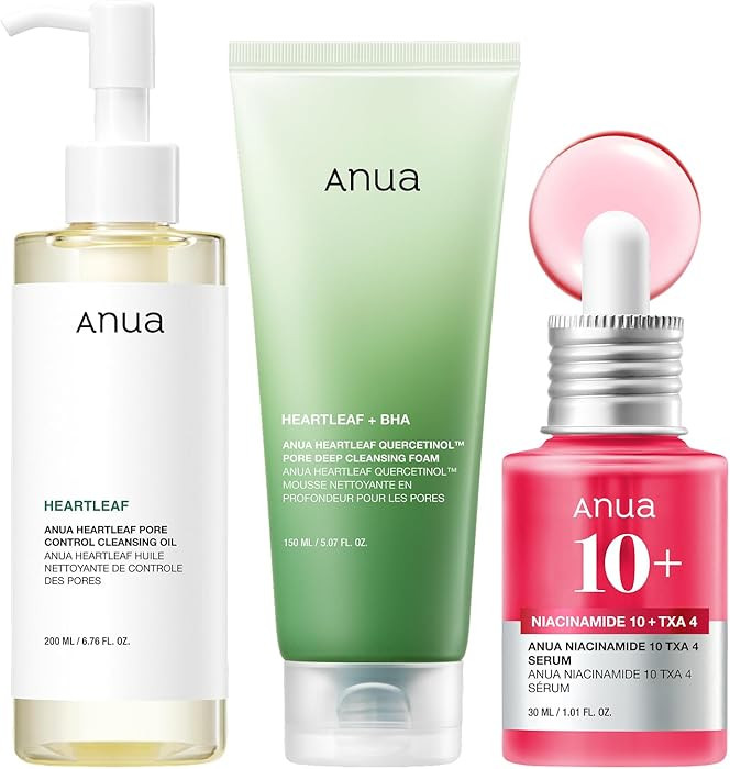 Anua 3-Step Glass Skin Beginner Set, Double Cleansing with Facial Serum, Oil Cleanser & Face Wash... | Amazon (US)