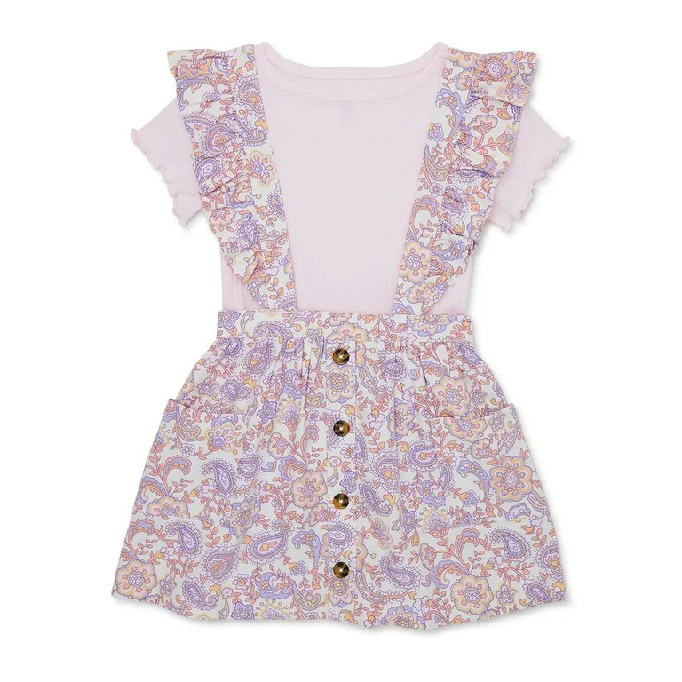 Wonder Nation Baby and Toddler Girls Pinafore Dress Set, 3-Piece, Sizes 12M-5T | Walmart (US)