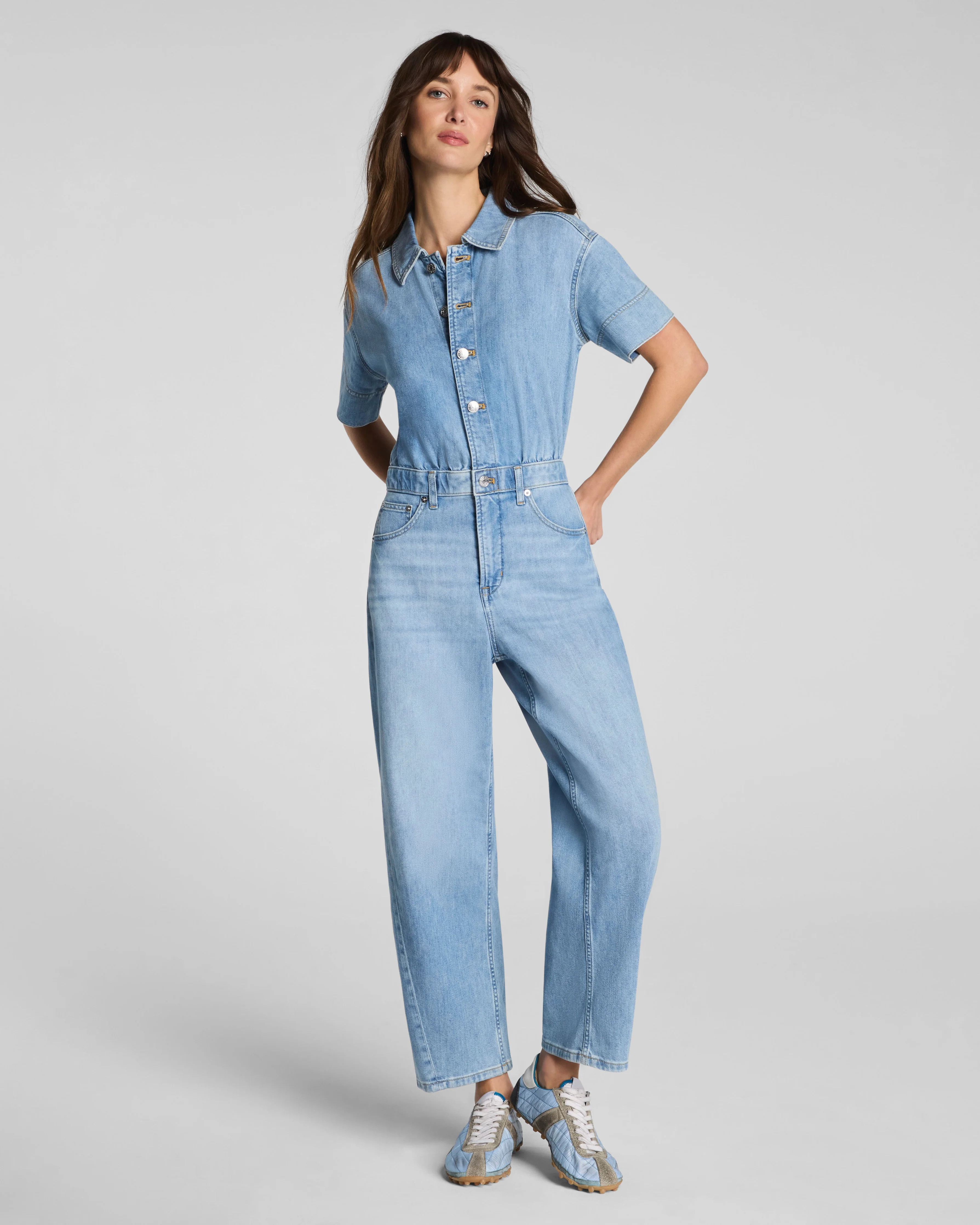 Spanx Women's SPANXsupersmooth® Authentic 360 Lightweight Barrel Leg Jumpsuit in Seaside Blue | Spanx