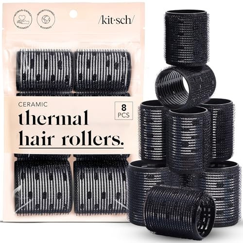 Kitsch Ceramic Thermal Hair Rollers Set 8pcs - Hair Curlers Rollers for Perfect Curls, Hot Rollers kit for long hair, Hair rollers for long hair, Hair Curler & Hair Roller, Ceramic Coated Core, Black | Amazon (UK)