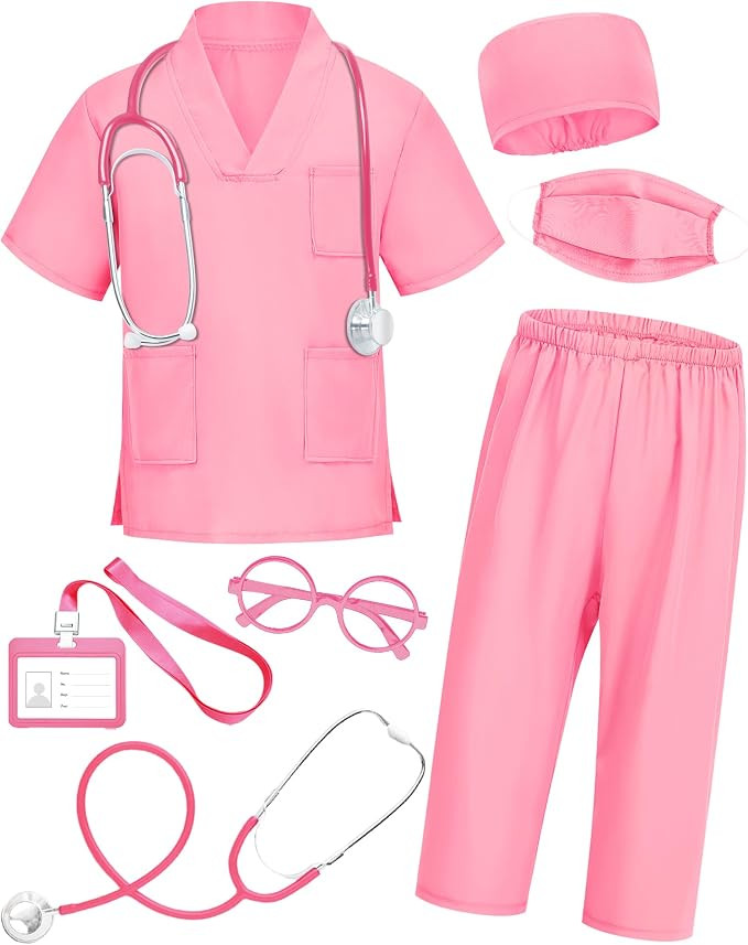 ICECUTE Doctor Scrubs for Kids,7 Pcs Scrubs Costume with Accessories 3-11Y | Kids Srubs,Doctor Co... | Amazon (US)