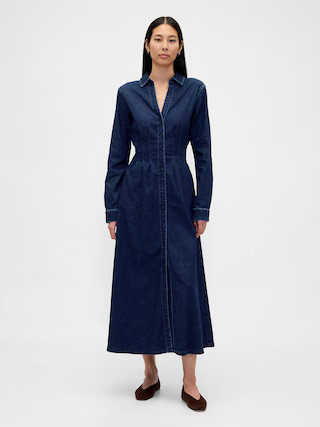 Denim Pintuck Button-Front Maxi Dress | Gap (US)