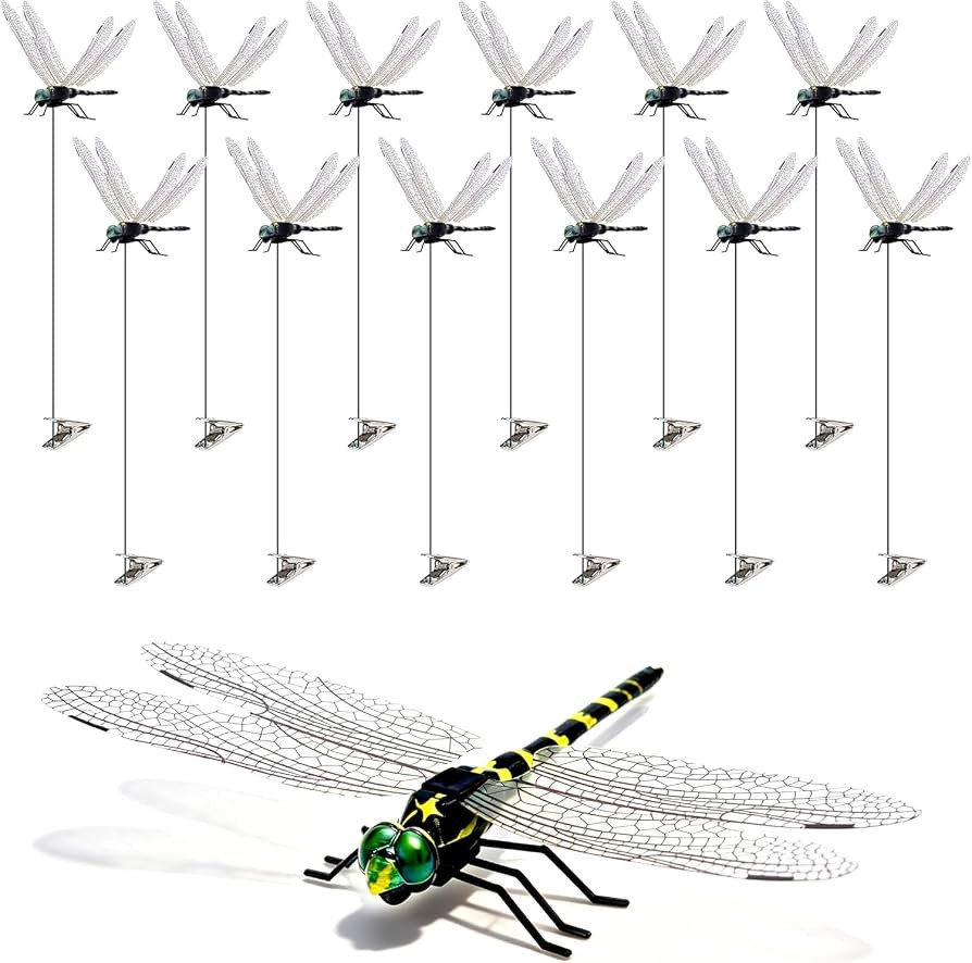 12 Pack 3D Dragonfly Clips, Fake Dragonflies with Stakes, Realistic Plastic Dragonfly Garden Deco... | Amazon (US)