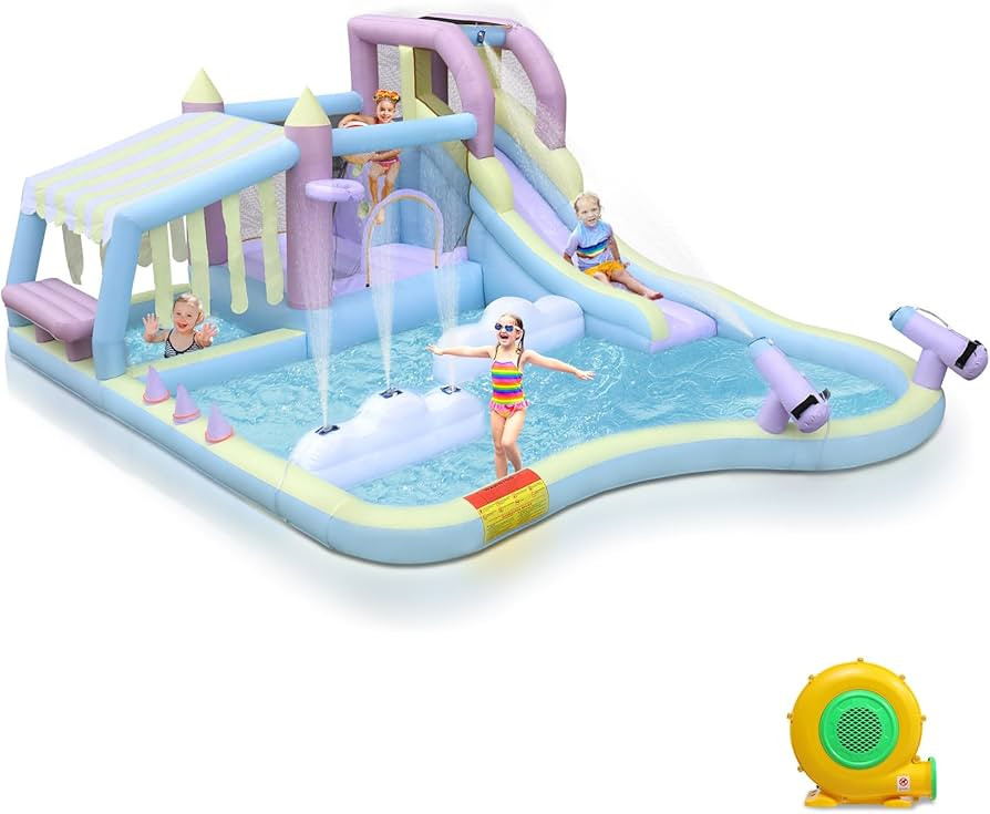 \u3010Have an Enjoy Time\u3011Equipped with a spacious bounce area, a smooth water slide, two cut... | Amazon (US)