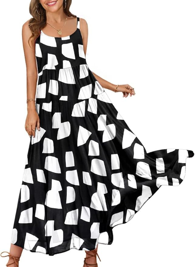 YESNO Summer Dresses for Women Casual Loose Bohemian Floral Dress with Pockets Spaghetti Strap Ma... | Amazon (US)