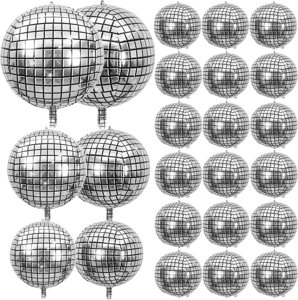 24 PCS Disco Ball Balloons Different Sizes- 4D Large Disco Balloons 10 Inch 15 Inch 18 Inch 22 In... | Amazon (US)