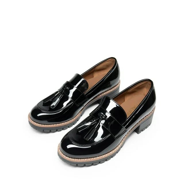 Women's Loafers Slip On Platform Chunky Penny Heeled Loafers Dressy and Work Shoes BLACK-PAT Size... | Walmart (US)