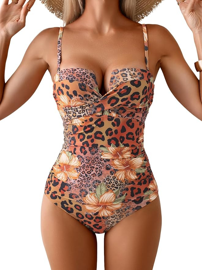 Eomenie Women's Push Up Wrap Front Swimsuit One Piece Tummy Control Bathing Suits Bandeau Support... | Amazon (US)