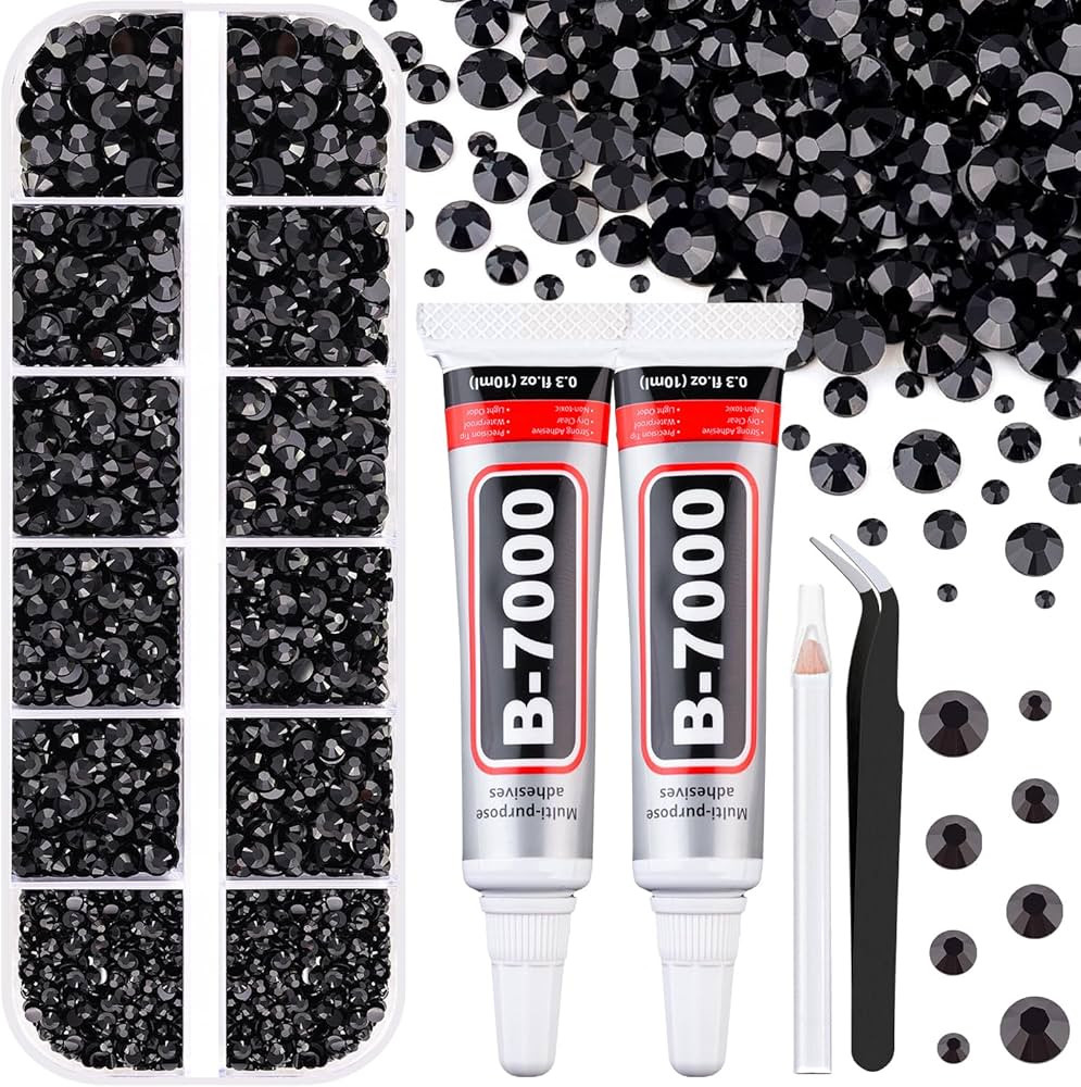 6100Pcs Resin Rhinestones for Crafting with 2Pcs 10ml B7000 Jewelry Glue, 1 Box Flatback Crystals... | Amazon (US)