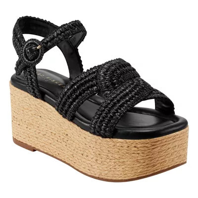 Marc Fisher LTD Women's Payley Square Toe Wedge Sandals, Black, 7.5M | Belk