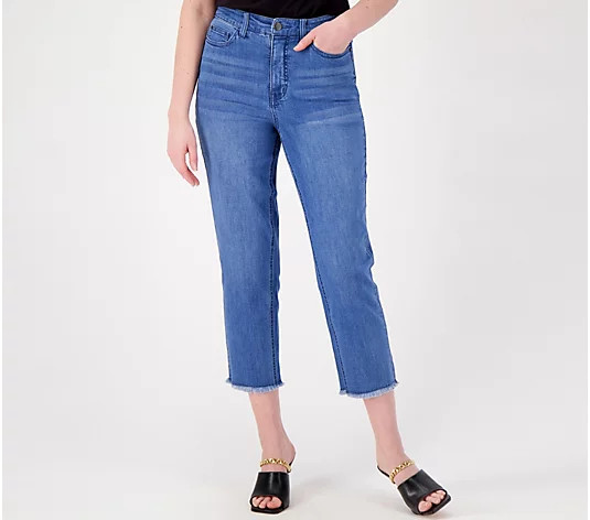 Girl With Curves Straight Crop Raw Hem Jean | QVC
