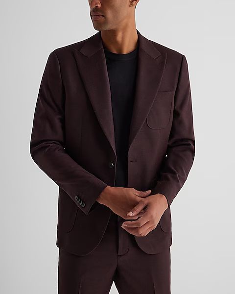Slim Burgundy Wool-Blend Flannel Suit Jacket | Express