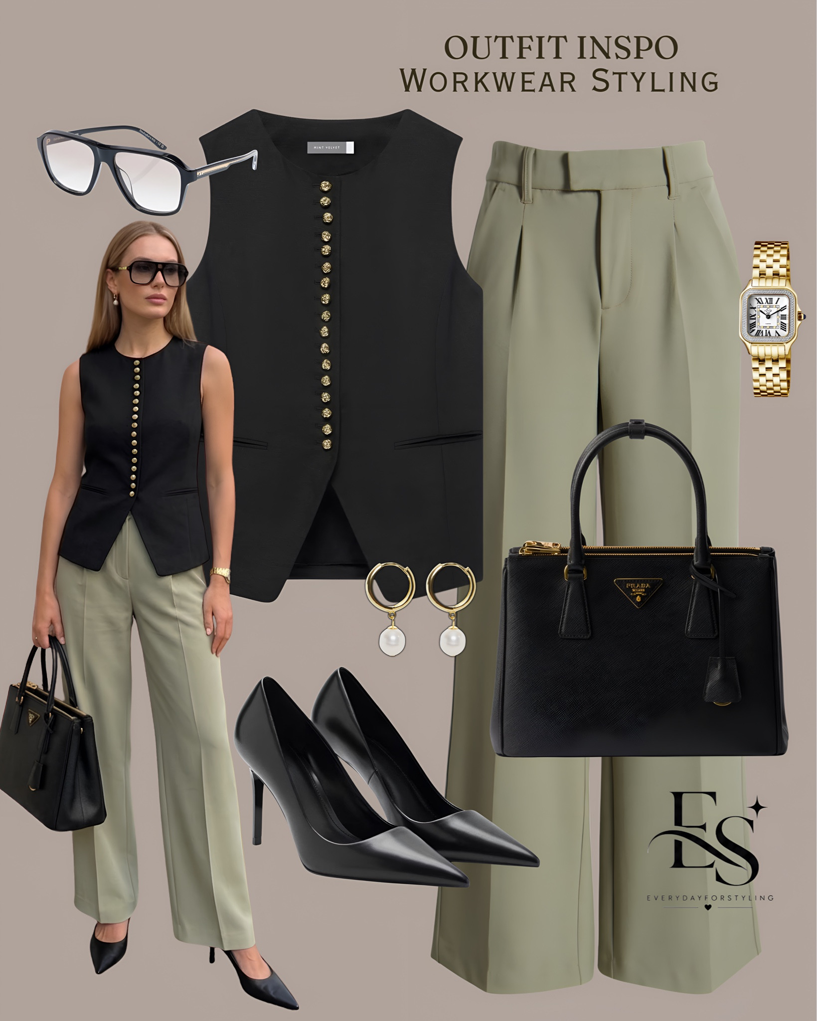 Black gold button vest, sage wide leg trousers and Prada bag — this is boardroom dressing at its most powerful 🖤

workwear outfit ideas summer 2026, summer office outfits women, chic workwear styling, waistcoat outfit women, vest and trousers look, sage green trousers outfit, cream linen trousers workwear, Prada bag office look, YSL tote workwear, quiet luxury workwear, elevated office style women, smart professional outfits, power dressing women 2026, workwear inspo summer, business casual women outfits, designer workwear looks, sophisticated office fashion, waistcoat workwear styling, chic office outfit ideas, everydayforstyling

#WorkwearStyling2026, #ChicOfficeOutfits, #PowerDressingWomen, #QuietLuxuryWorkwear, #SummerWorkwearStyle​​​​​​​​​​​​​​​​



#LTKWorkwear #LTKSeasonal #LTKootd