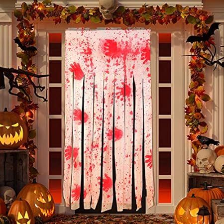 Door Curtain Decoration with Bloody Hand Prints Scary Zombie Bloody Doorway Curtain for Halloween... | Amazon (US)