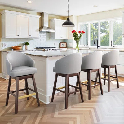 Swivel 31.9'' Faux Leather Bar Stool | Wayfair North America